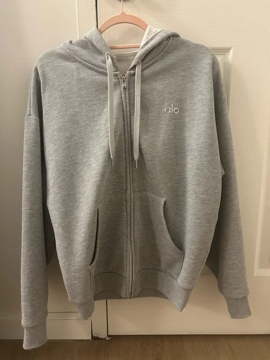 Alo Yoga Light Gray Full-Zip Hoodie - Picture 1 of 3